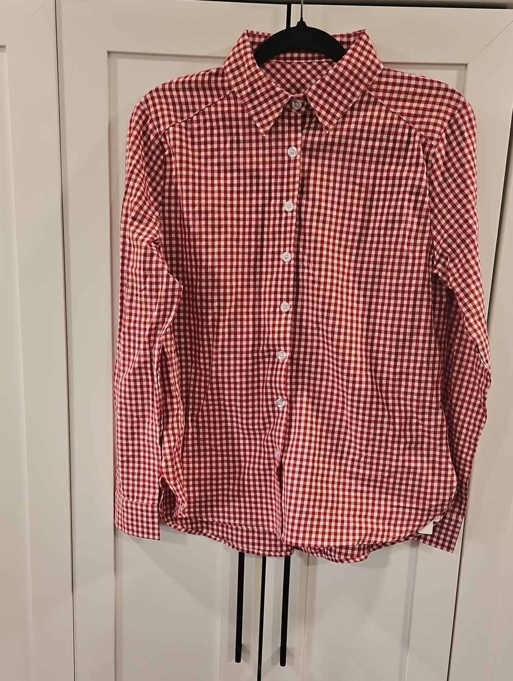 LOMON Women's  Red Gingham Button-Down Blouse.  NWT, Size Small